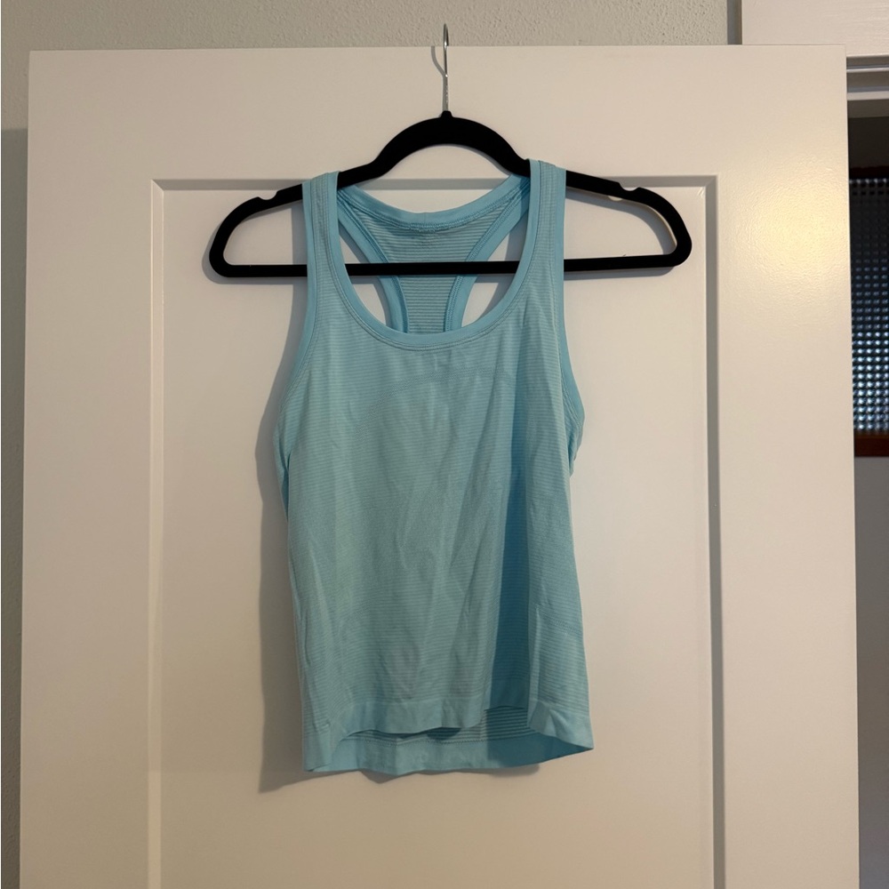 Lululemon swiftly tech racerback race length tank top 2.0 in light blue / teal